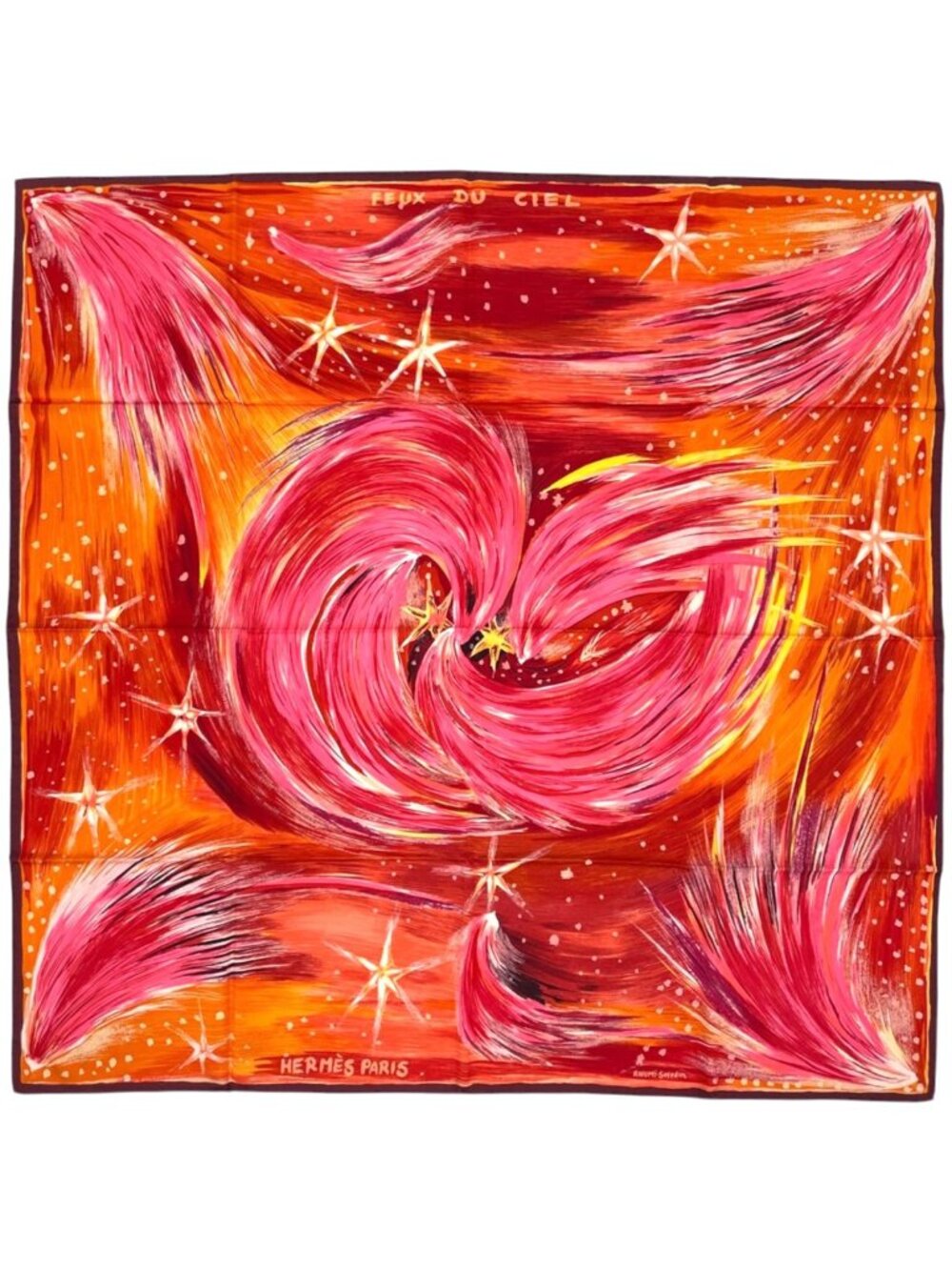 Hermes Carre 90 Feux du Ciel Scarf Heavenly Fire Silk Red